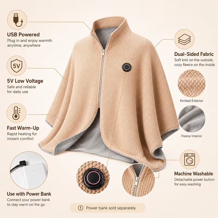 ✨Last Day 50% OFF🔥Wearable Heated Blanket Shawl | Portable USB-Powered Warmth for Home, Work & Outdoors(buy 2 free shipping)