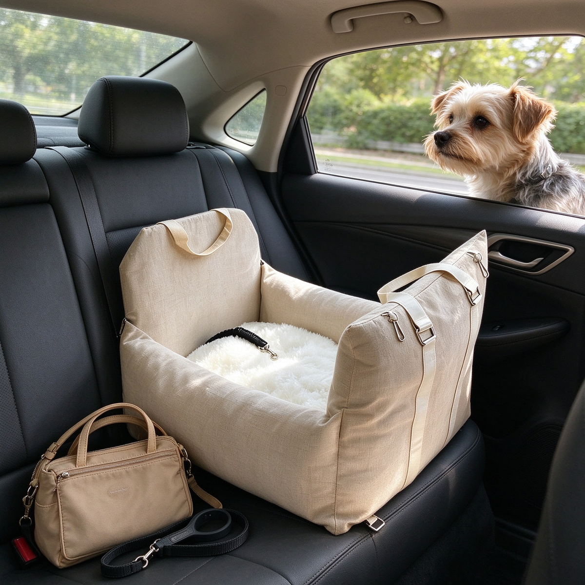🚗 Dog Car Seat | Fabric | Travel | Dog Lovers | Beige Cocoon