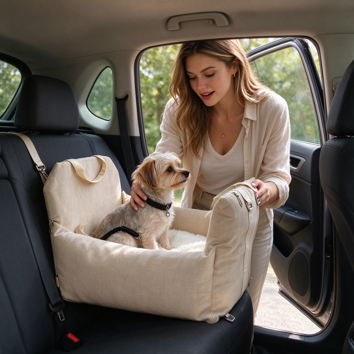 🚗 Dog Car Seat | Fabric | Travel | Dog Lovers | Beige Cocoon