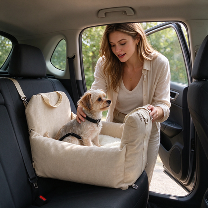 🚗 Dog Car Seat | Fabric | Travel | Dog Lovers | Beige Cocoon